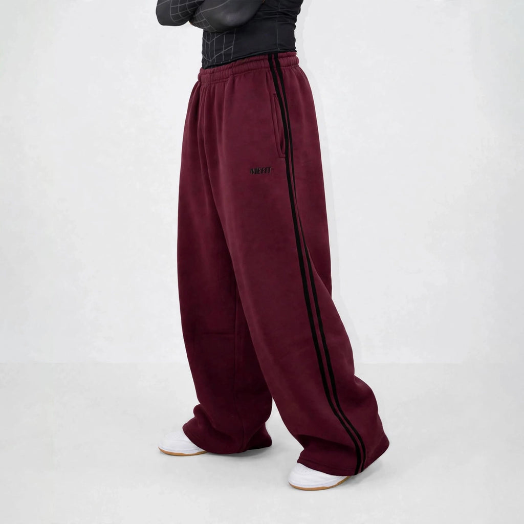 Burgundy Double Stripe Sweatpants
